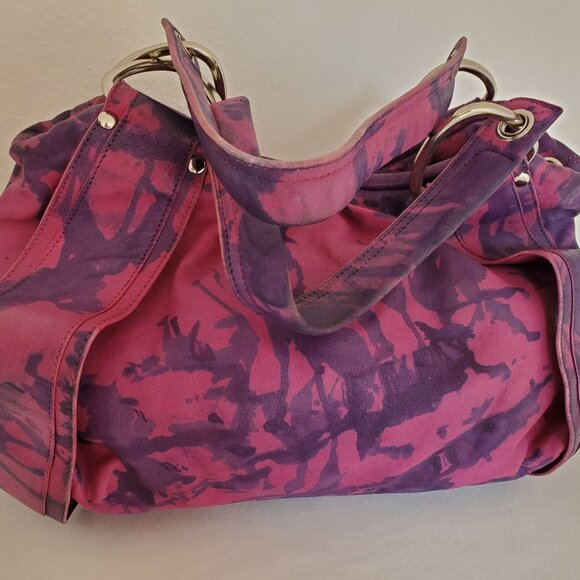 Kooba Handbags - Kooba Leather Purse Hobo Handbag purple navy blue fuscia pink painted tie dyed